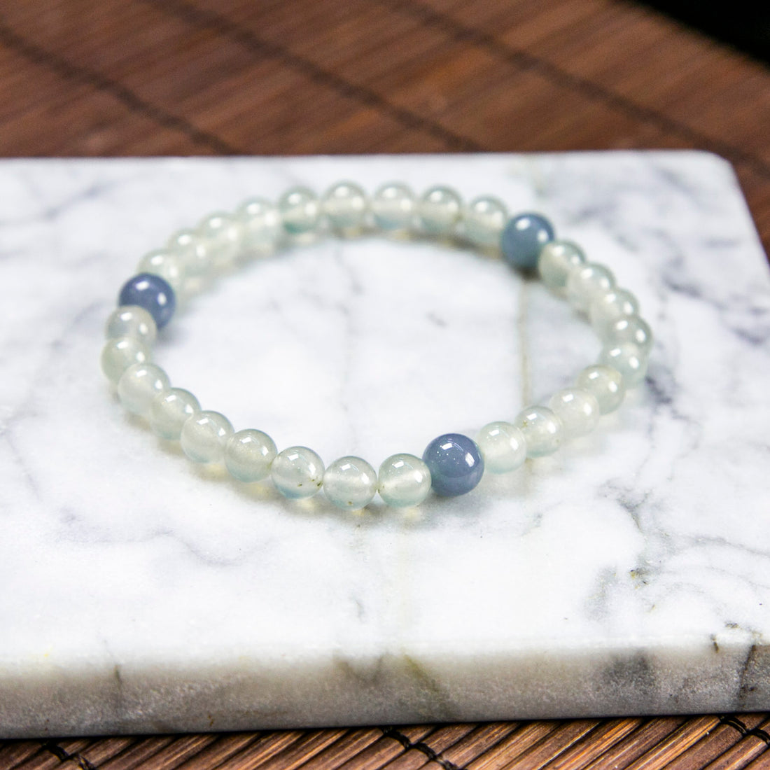 Natural Burmese Jade Icy White & Lavender Beaded Bracelet