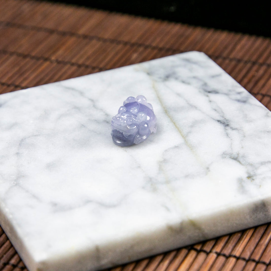 Natural Burmese Jade Bluish Lavender Pixiu Carved Jade (With Punched Hole)