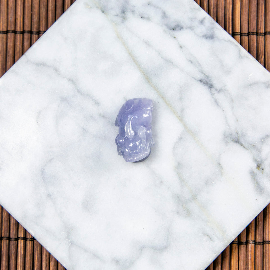Natural Burmese Jade Bluish Lavender Pixiu Carved Jade (With Punched Hole)