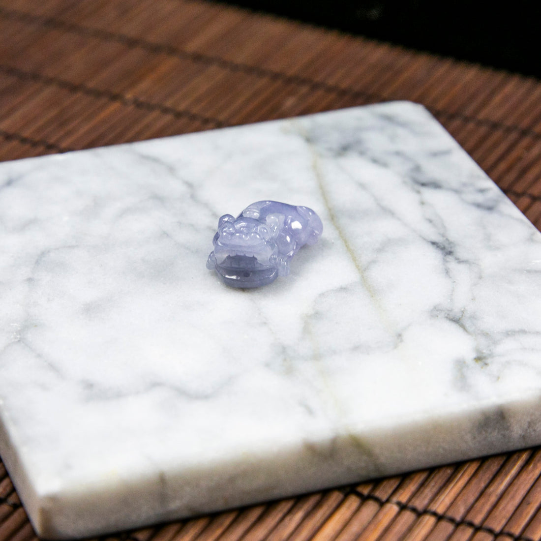Natural Burmese Jade Bluish Lavender Pixiu Carved Jade (With Punched Hole)