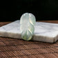 Natural Burmese Jade Icy White Piao Hua Leaf Carved Jade (With Punched Hole)