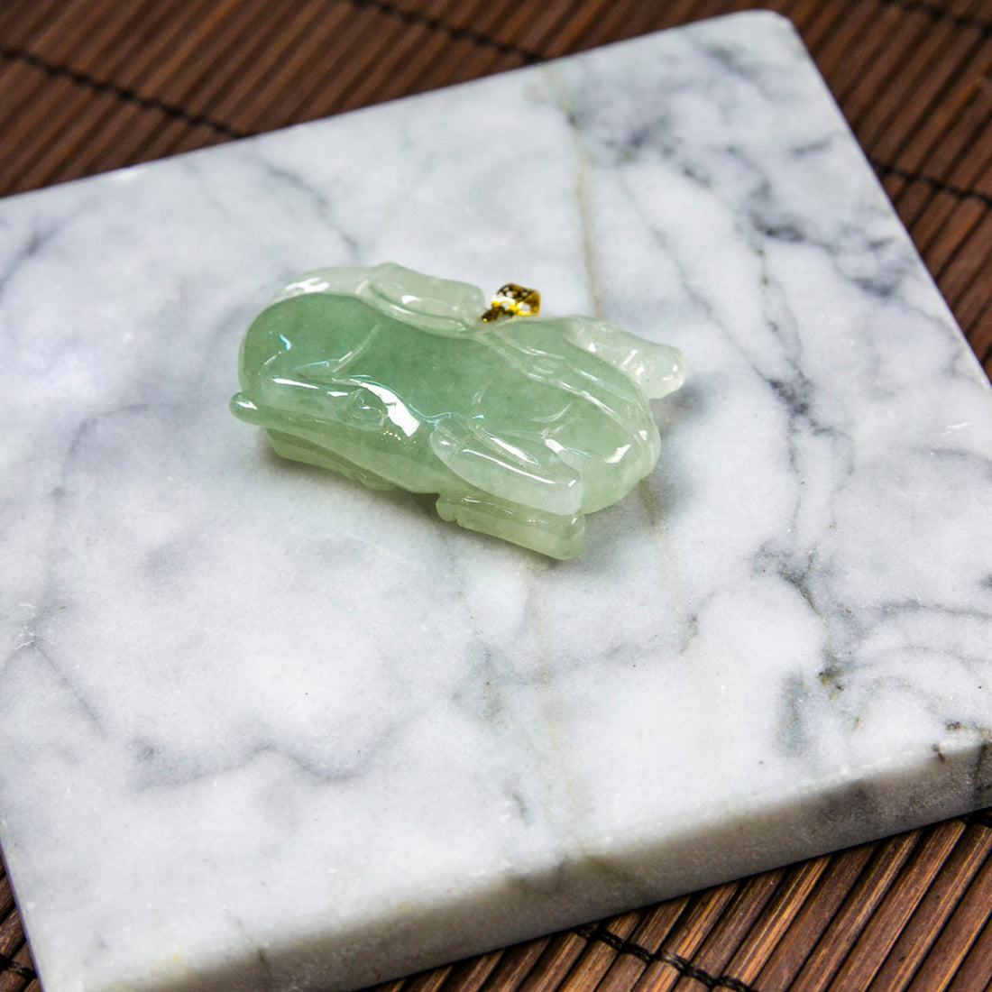 18K Gold Natural Burmese Jade Light Green Horse Pendant