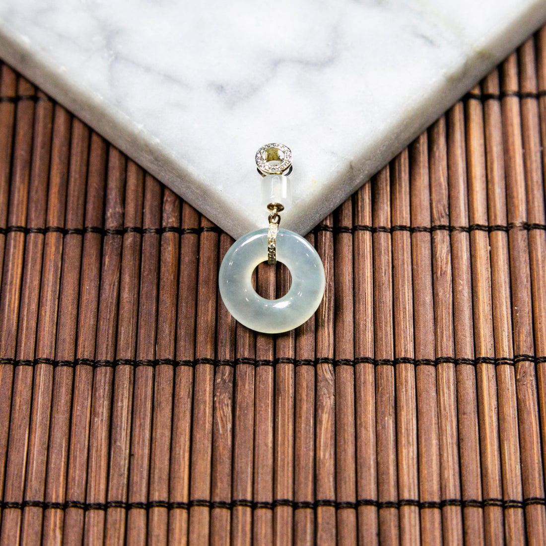 S925 Zircon Natural Burmese Jade Icy Light Green Donut Pendant