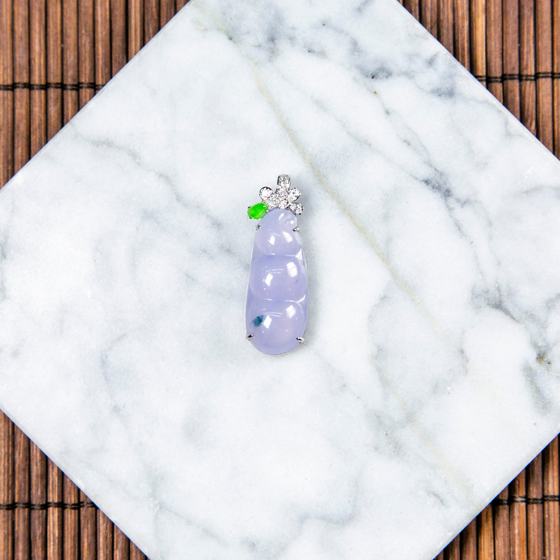 18K Platinum Diamond Natural Burmese Jade Icy Purple Piao Hua Bean Pendant