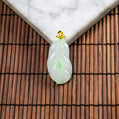18K Gold Natural Burmese Jade White & Green Leaf Pendant