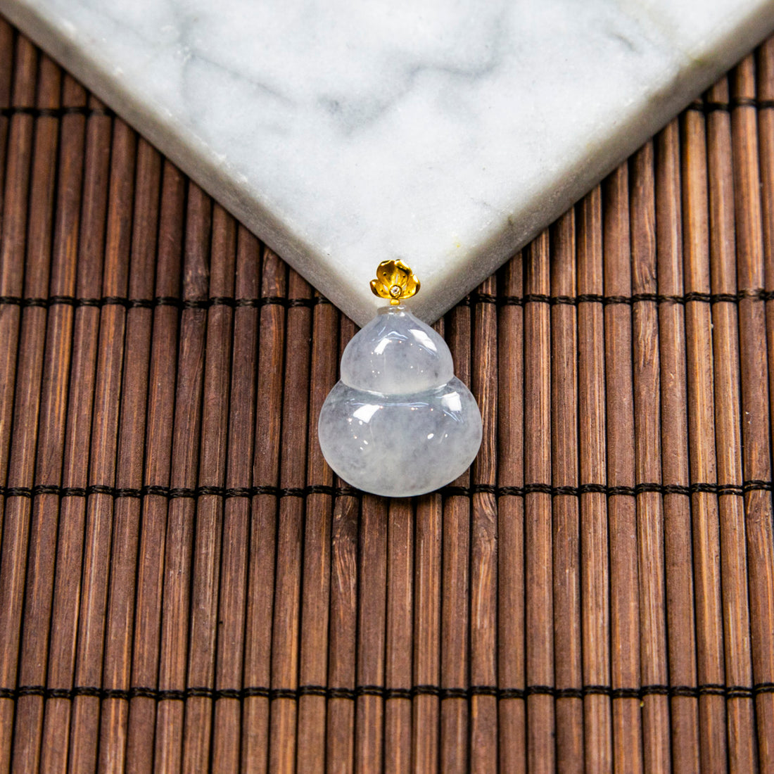 18K Gold Diamond Natural Burmese Jade Icy White Hulu Pendant