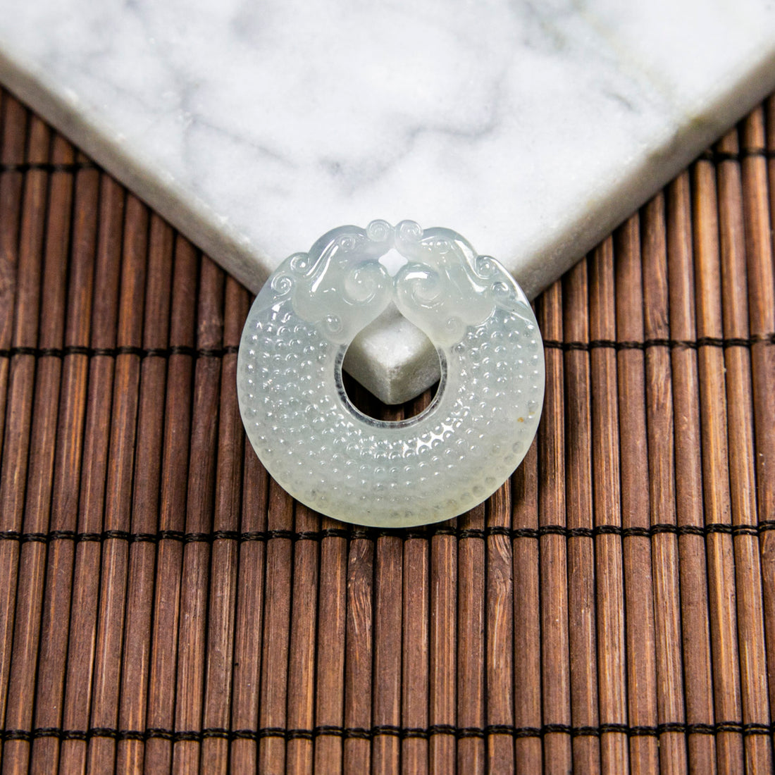 Natural Burmese Jade Icy Light Green Duo Dragon Pendant