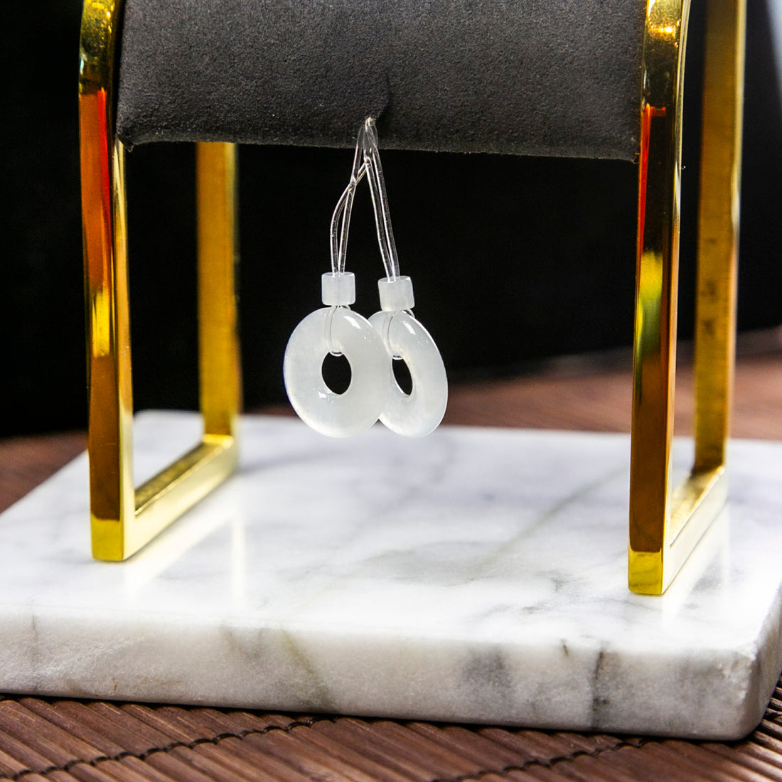 Natural Burmese Jade Icy White Donut Pair