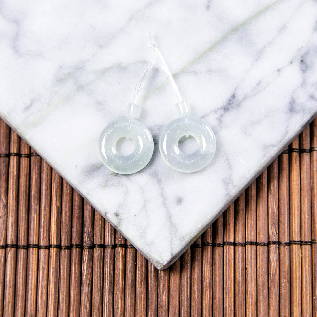 Natural Burmese Jade Icy White Donut Pair