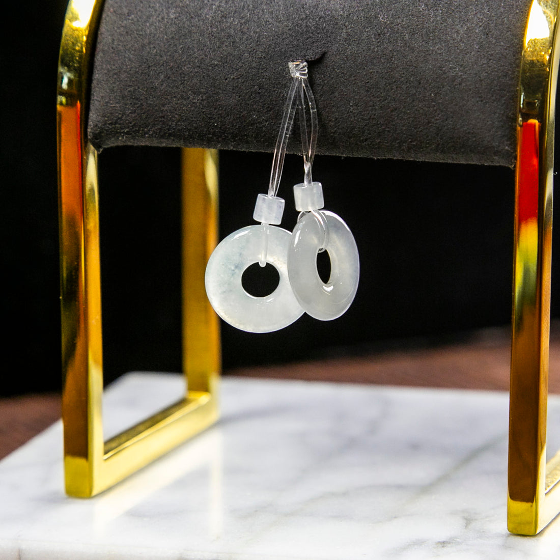 Natural Burmese Jade Icy White Donut Pair