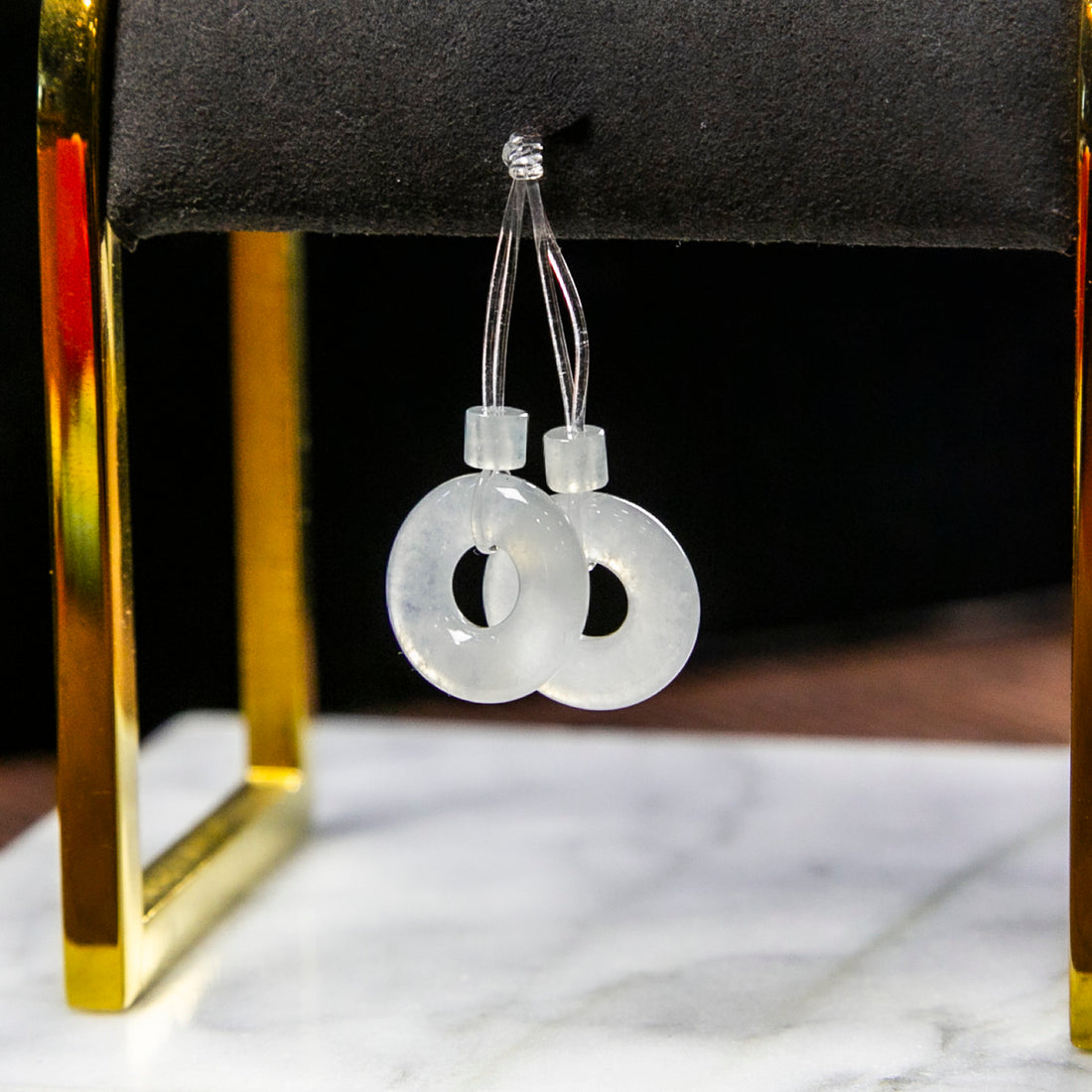 Natural Burmese Jade Icy White Donut Pair