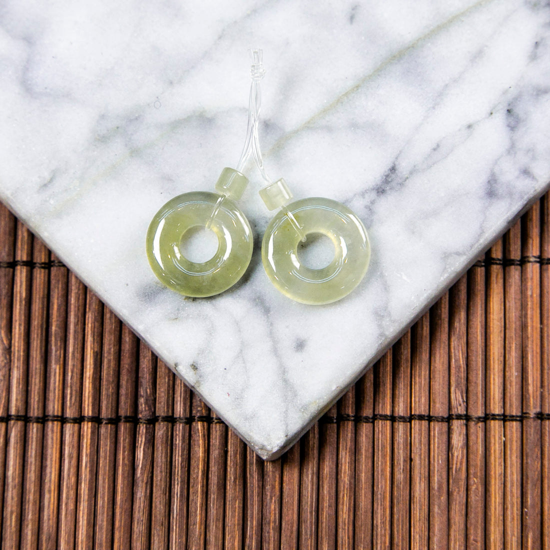 Natural Burmese Jade Icy Yellowish Green Donut Pair