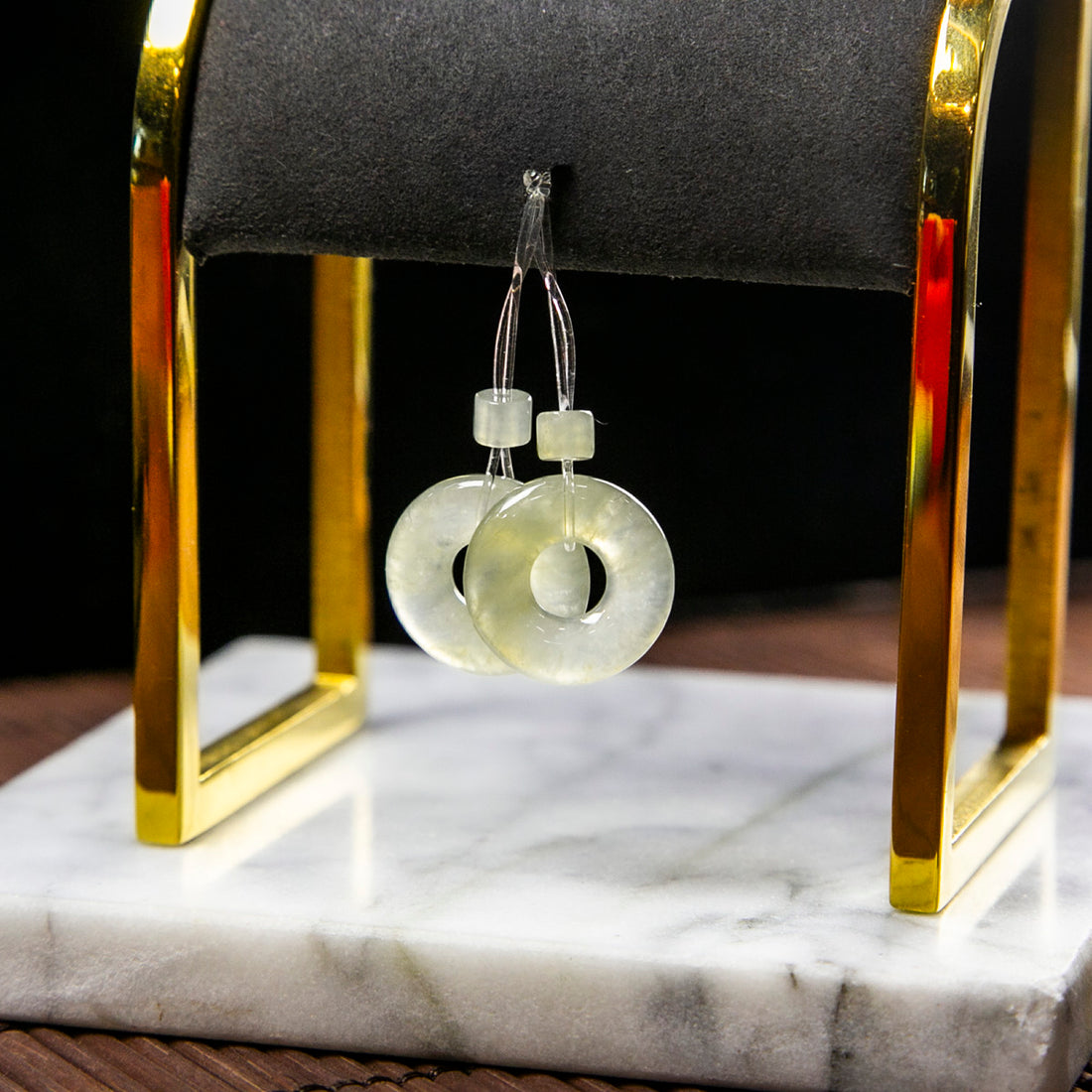 Natural Burmese Jade Icy Yellowish Green Donut Pair