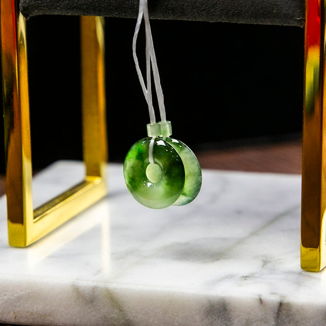 Natural Burmese Jade Icy Green Piao Hua Donut Pair