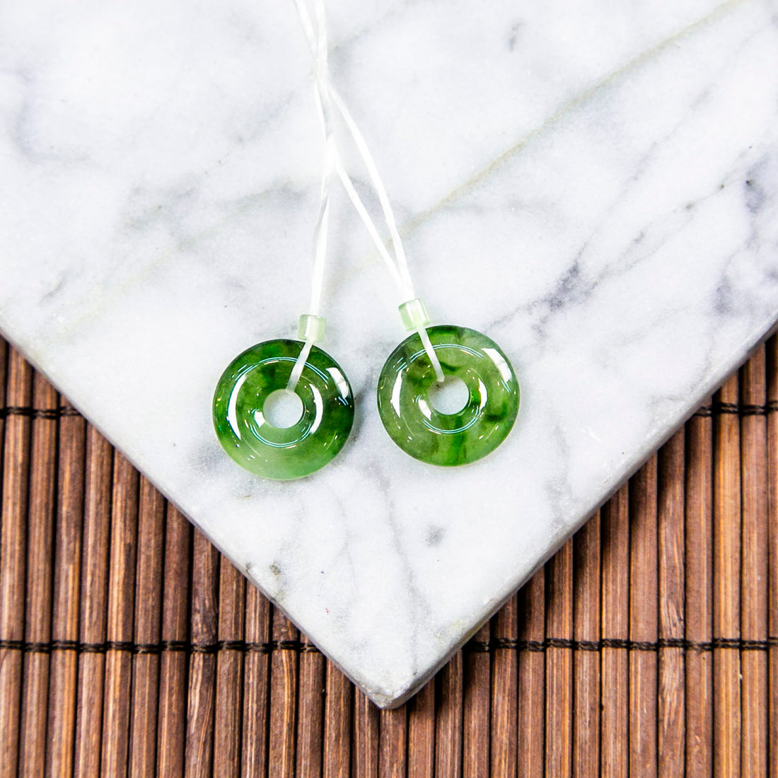 Natural Burmese Jade Icy Green Piao Hua Donut Pair