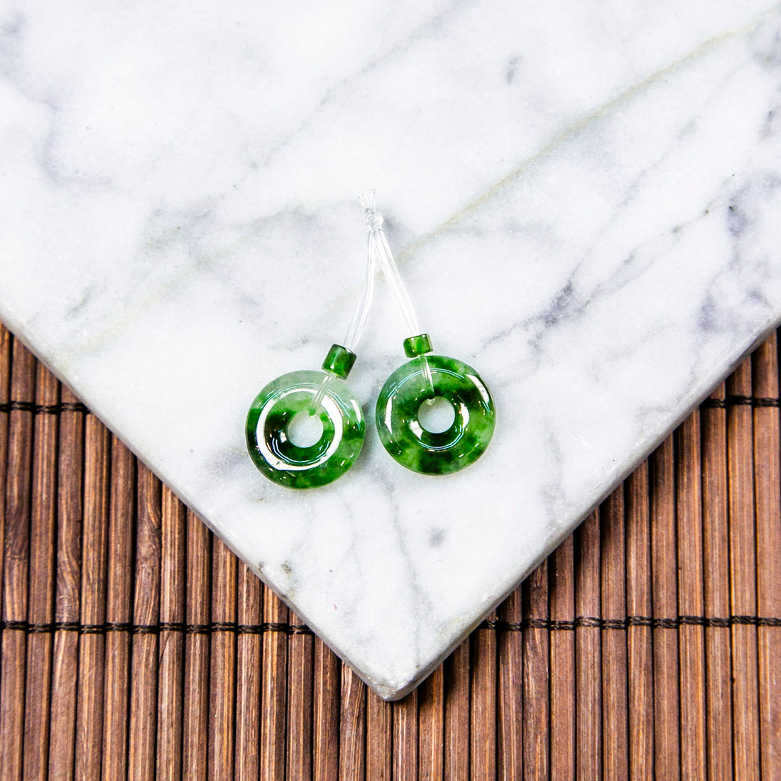 Natural Burmese Jade Icy Green Piao Hua Donut Pair