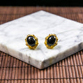 18K Gold Diamond Natural Burmese Jade Ink Jade Cabochon Ear Studs