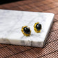 18K Gold Diamond Natural Burmese Jade Ink Jade Cabochon Ear Studs