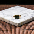 18K Gold Diamond Natural Burmese Jade Ink Jade Rectangle Ring