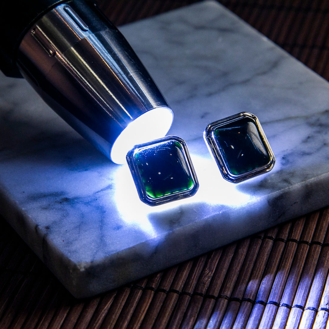 18K Platinum Natural Burmese Jade Ink Jade Square Ear Studs