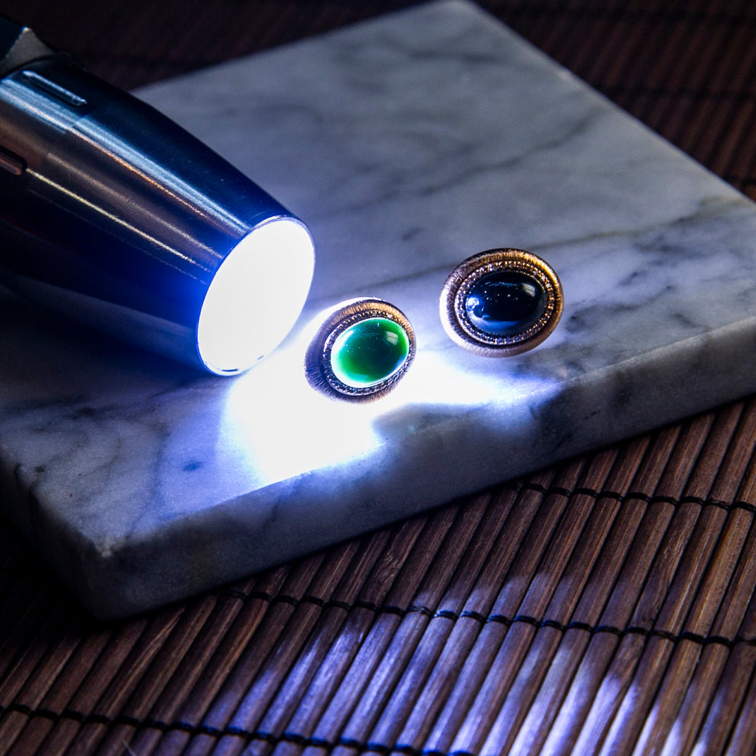 18K Rose Gold Diamond Natural Burmese Jade Ink Jade Cabochon Ear Studs