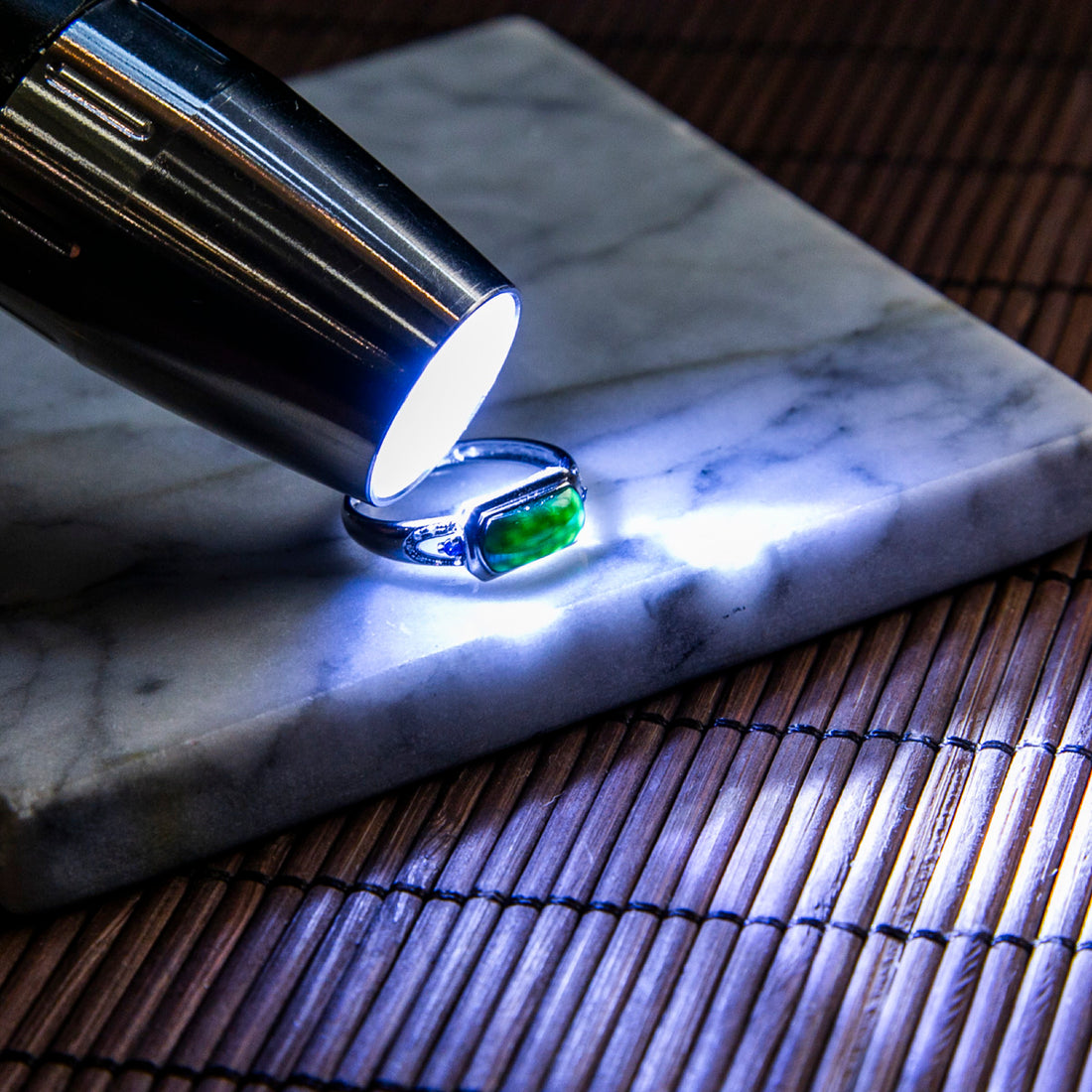 18K Platinum Diamond Natural Burmese Jade Ink Jade Rectangle Ring