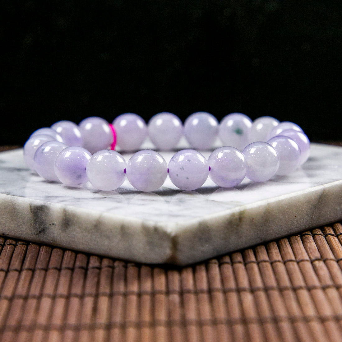 Natural Burmese Jade Icy Pinkish Lavender Piao Hua Beaded Bracelet