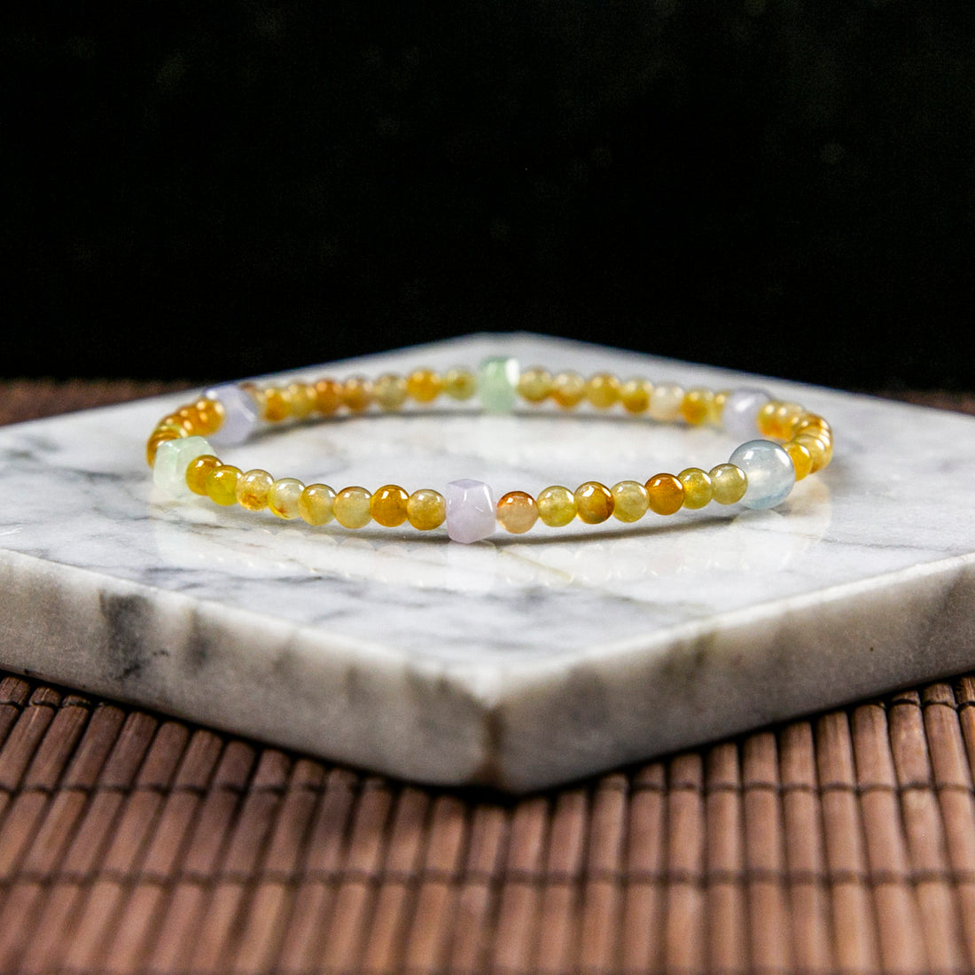 Natural Burmese Jade Icy Yellow Beaded Bracelet with Shaped Beads