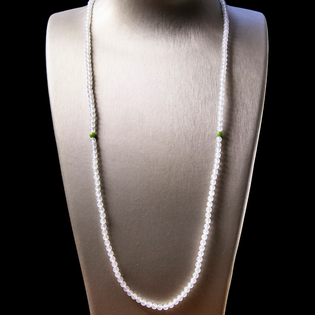 Natural Burmese Jade Icy White & Apple Green Beaded Necklace
