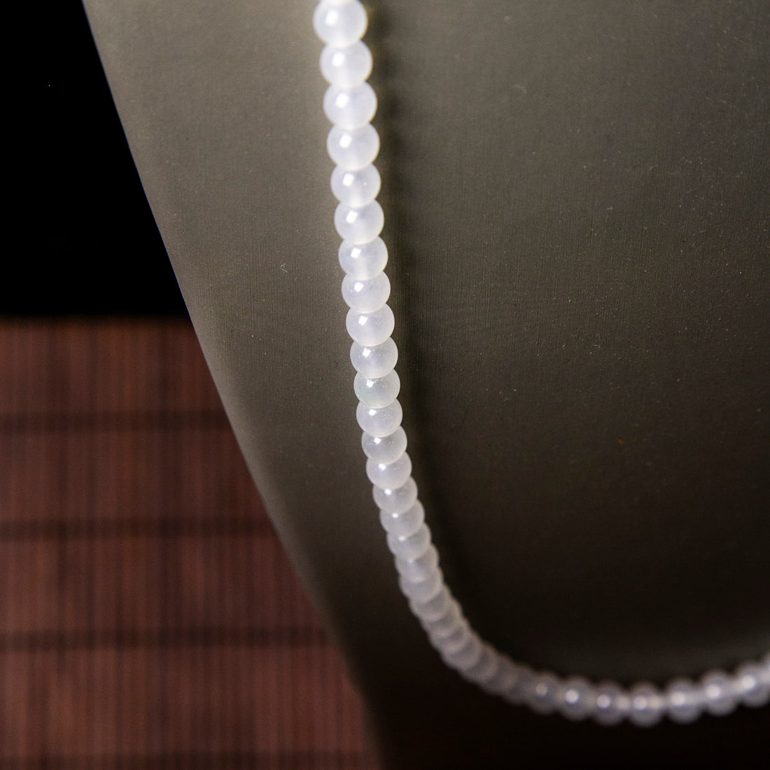 Natural Burmese Jade Icy White Beaded Necklace