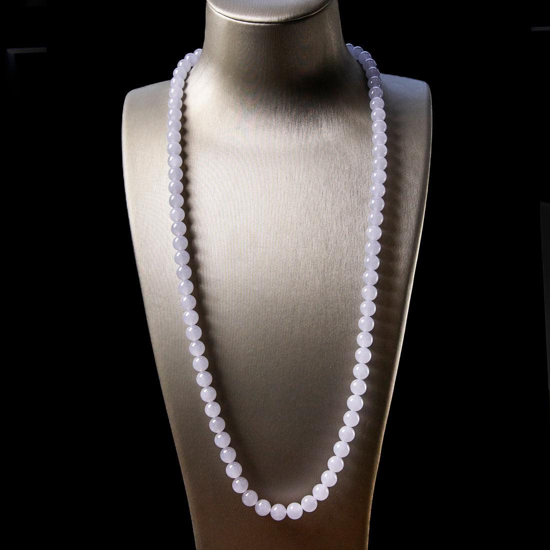 Natural Burmese Jade Icy Light Purple Beaded Necklace