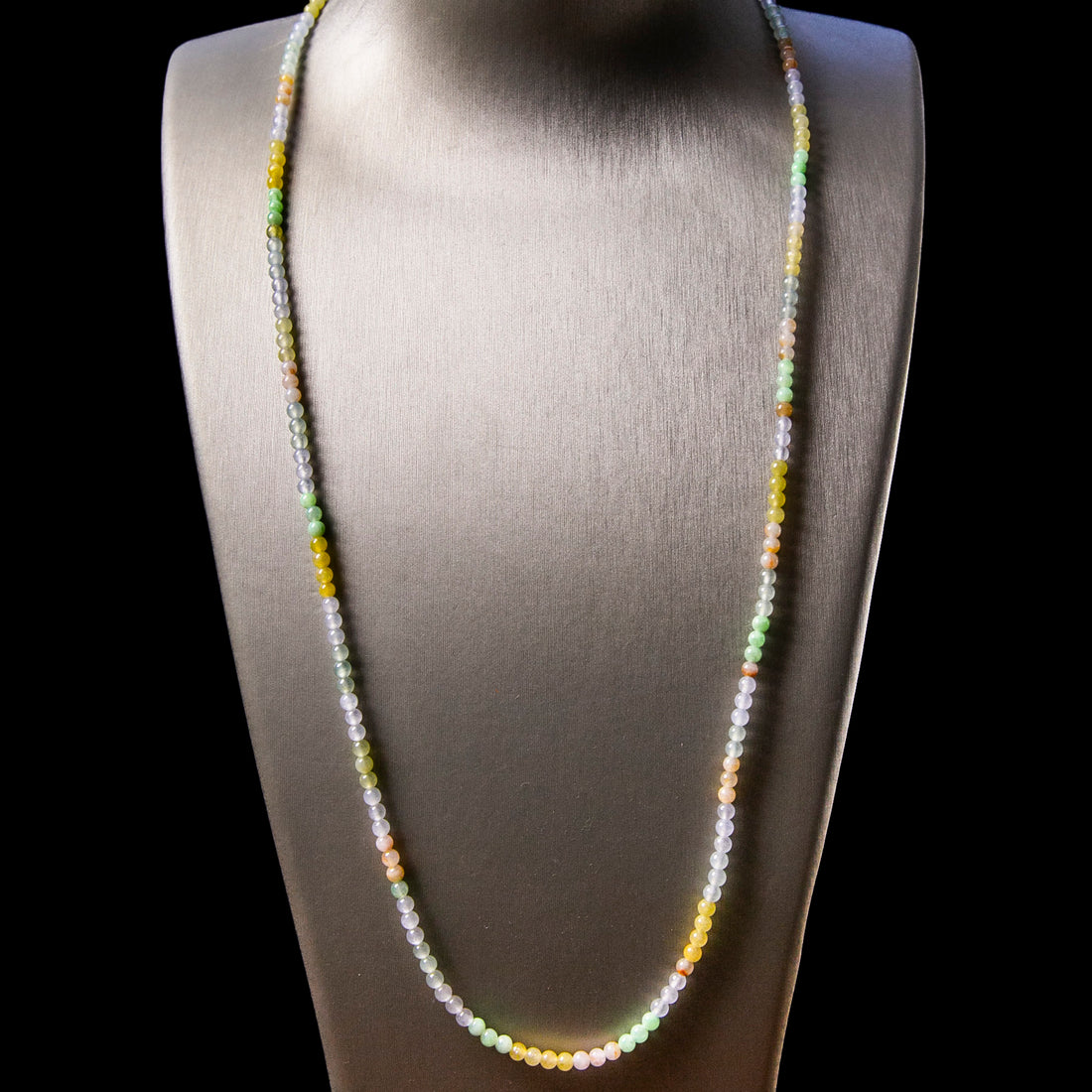 Natural Burmese Jade Icy Multi-Color Beaded Necklace