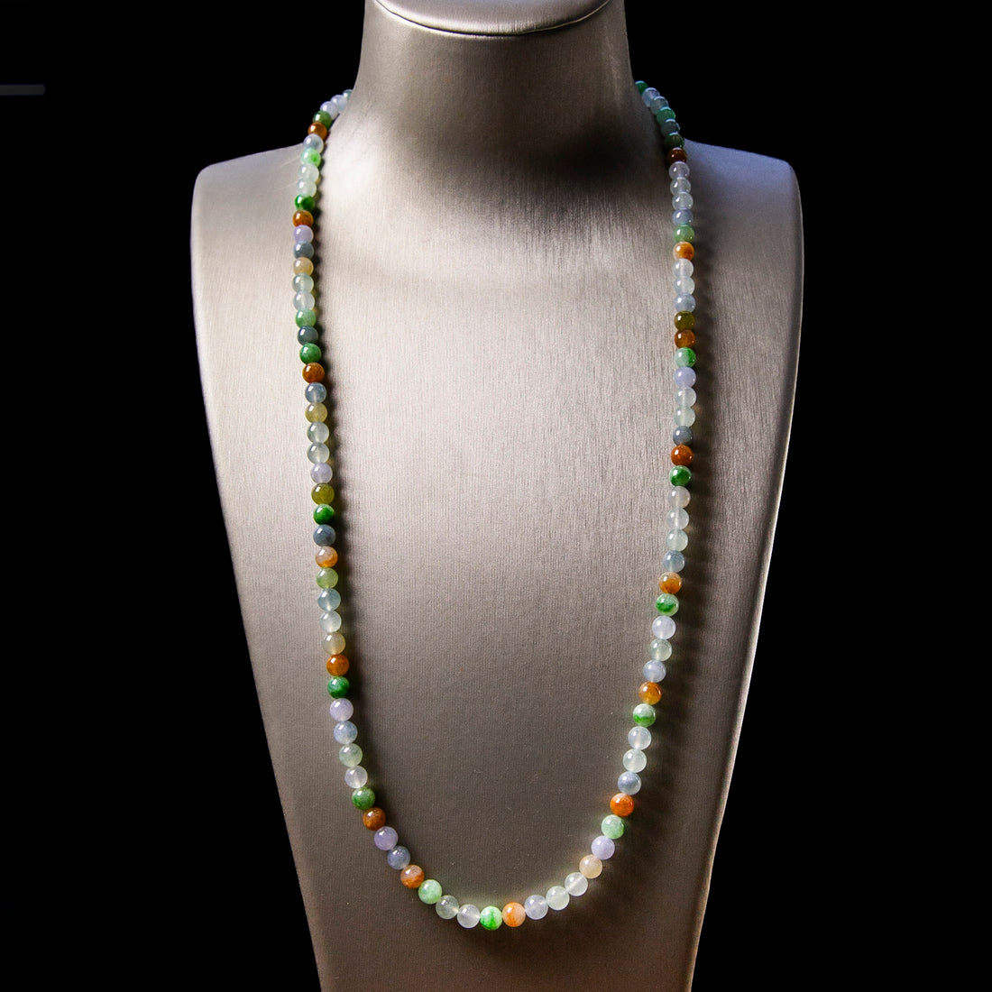 Natural Burmese Jade Full Color Tri-Color Beaded Necklace