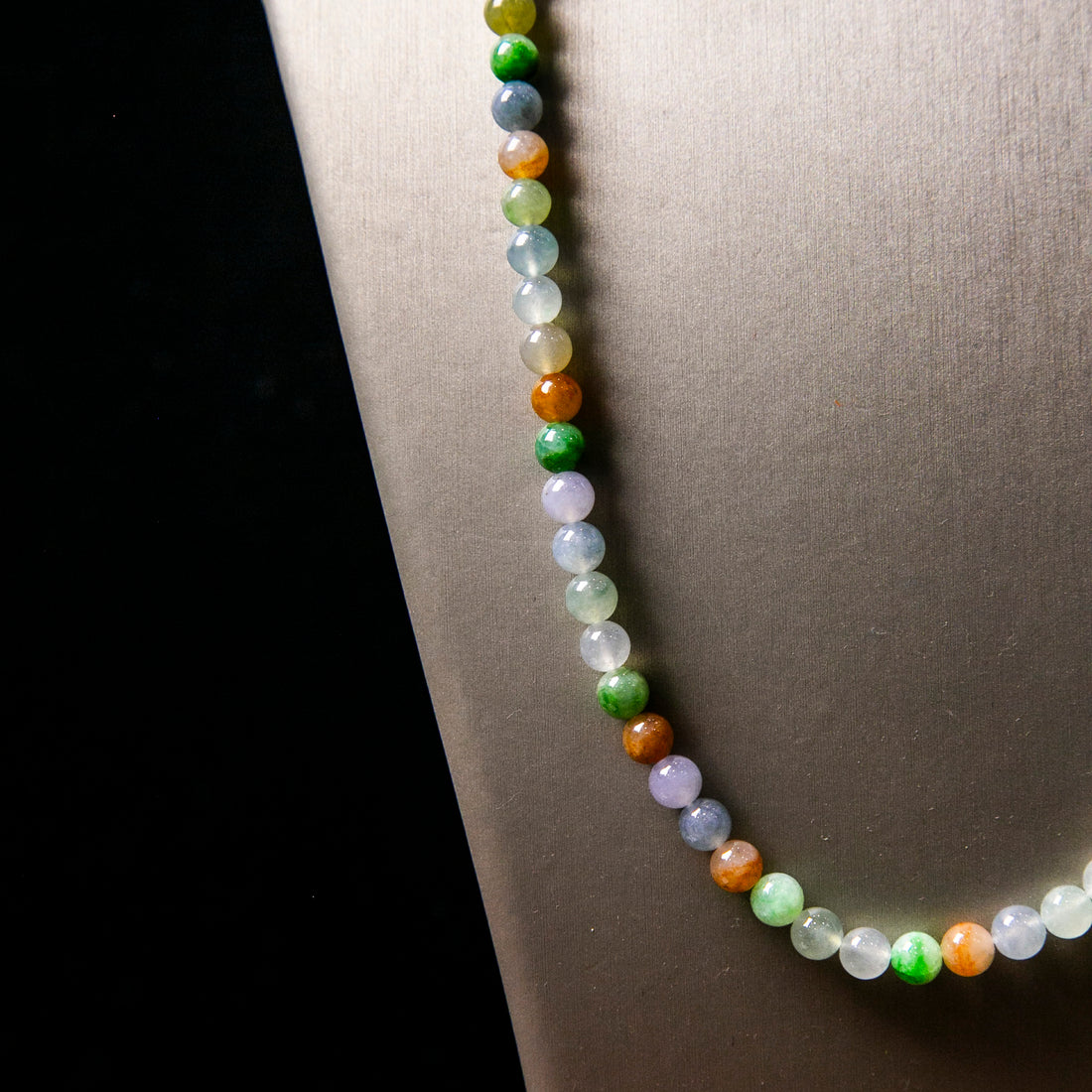 Natural Burmese Jade Full Color Tri-Color Beaded Necklace