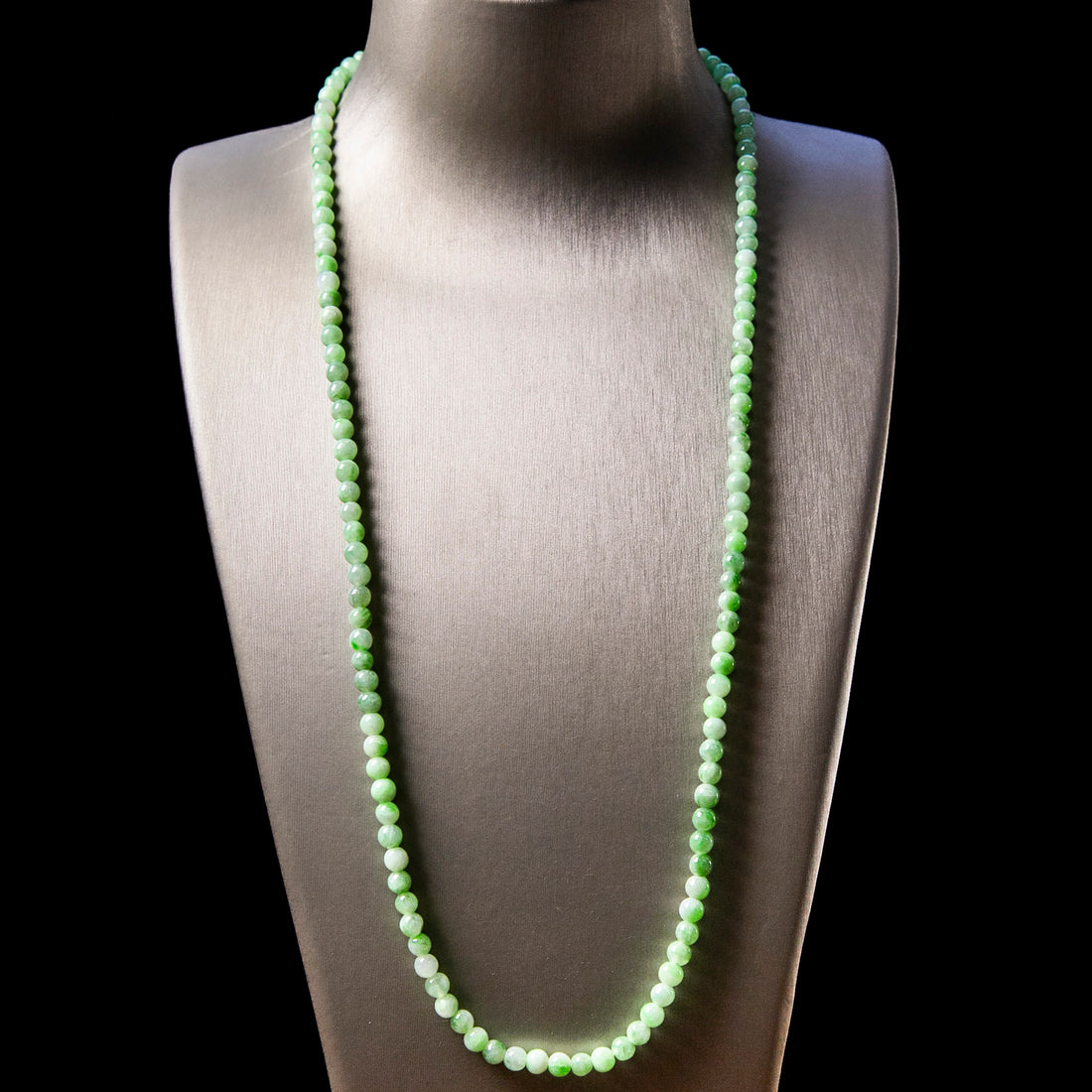 Natural Burmese Jade Light Green Piao Hua Beaded Necklace