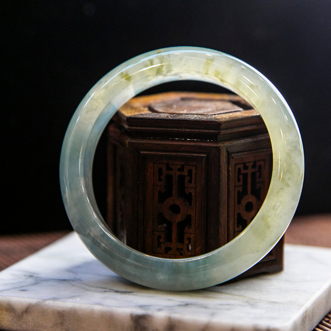 Natural Burmese Jade Icy Bluish Green Half Circle Bangle with Shades of Yellow (Fits 57-59mm)