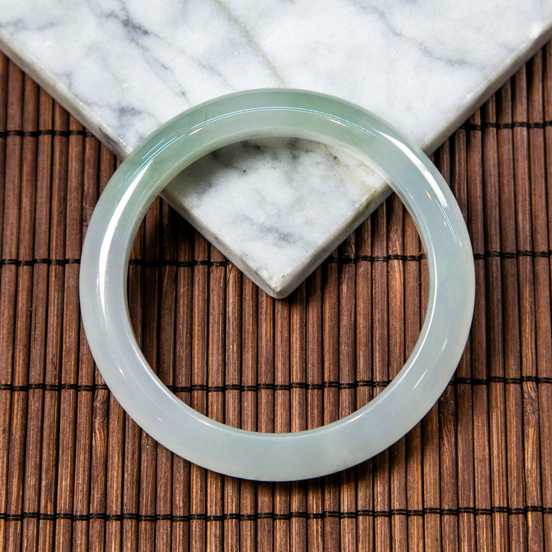 Natural Burmese Jade Icy White Piao Hua Half Circle Bangle (Fits 53-55mm)