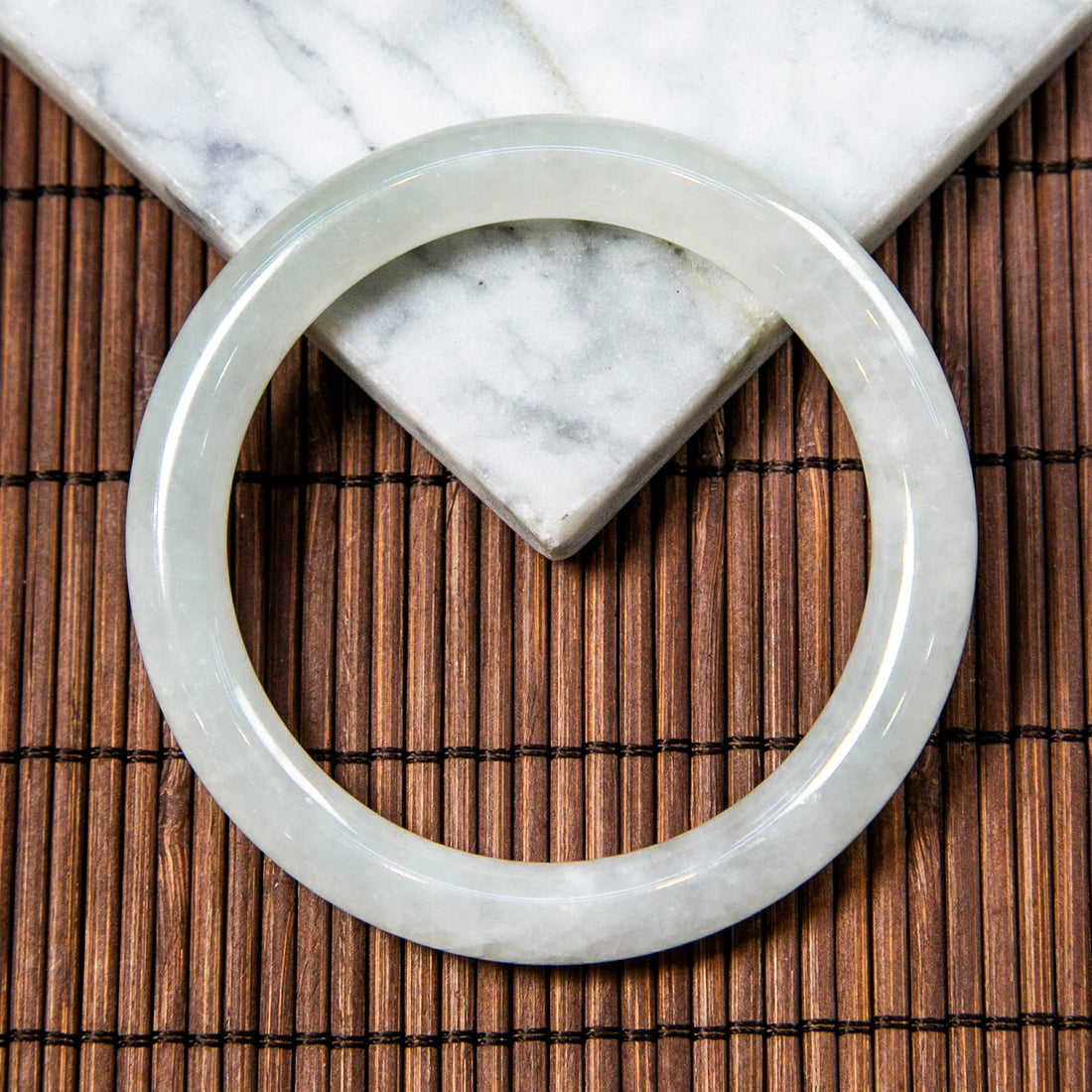 Natural Burmese Jade Icy White Full Circle Bangle (Fits 53-55mm)