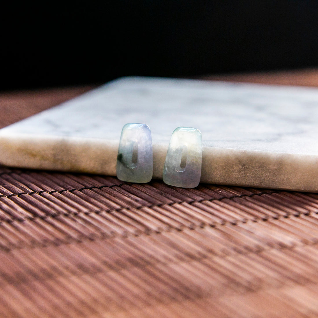 Natural Burmese Jade Icy Lavender & Green Piao Hua Carved Jade Pair