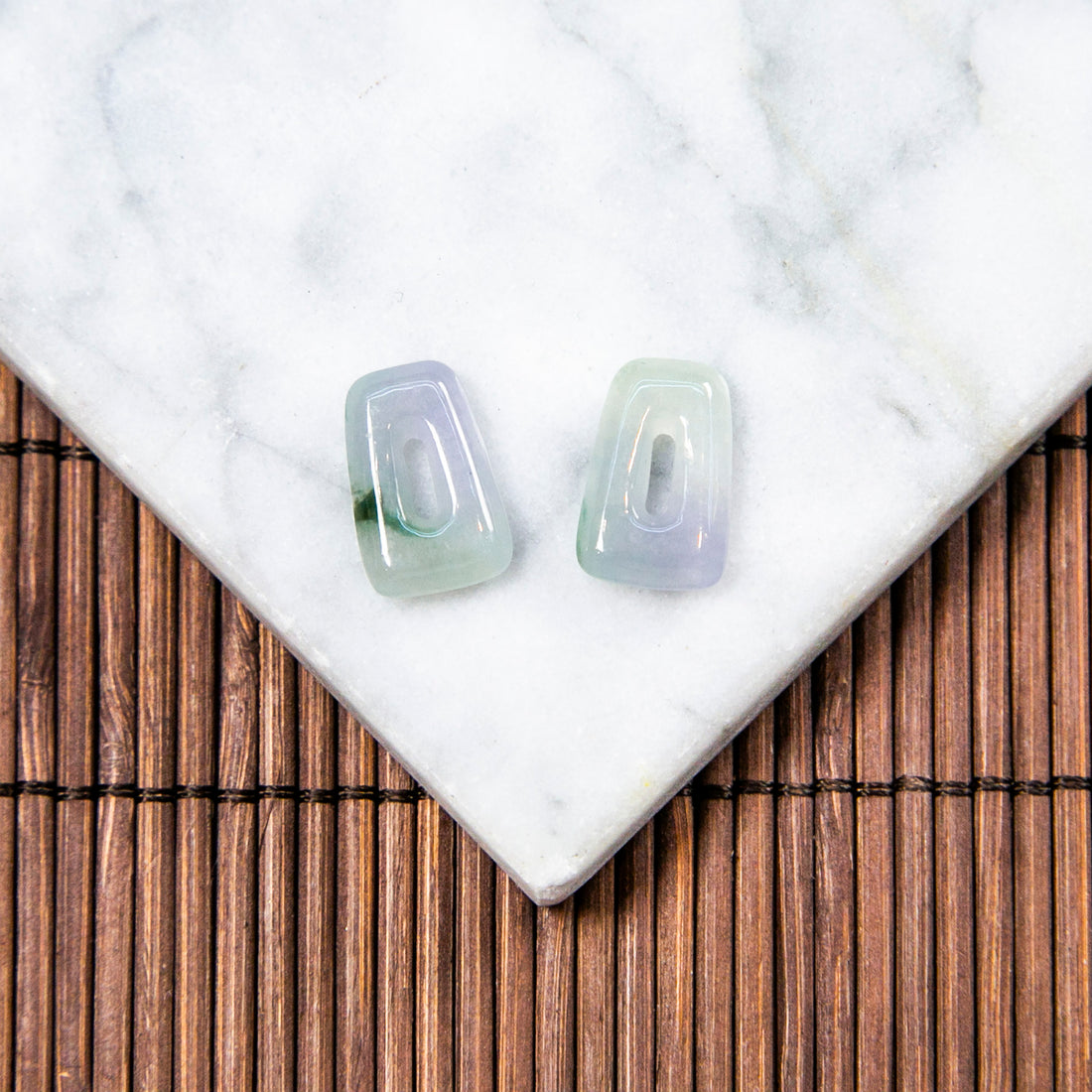 Natural Burmese Jade Icy Lavender & Green Piao Hua Carved Jade Pair