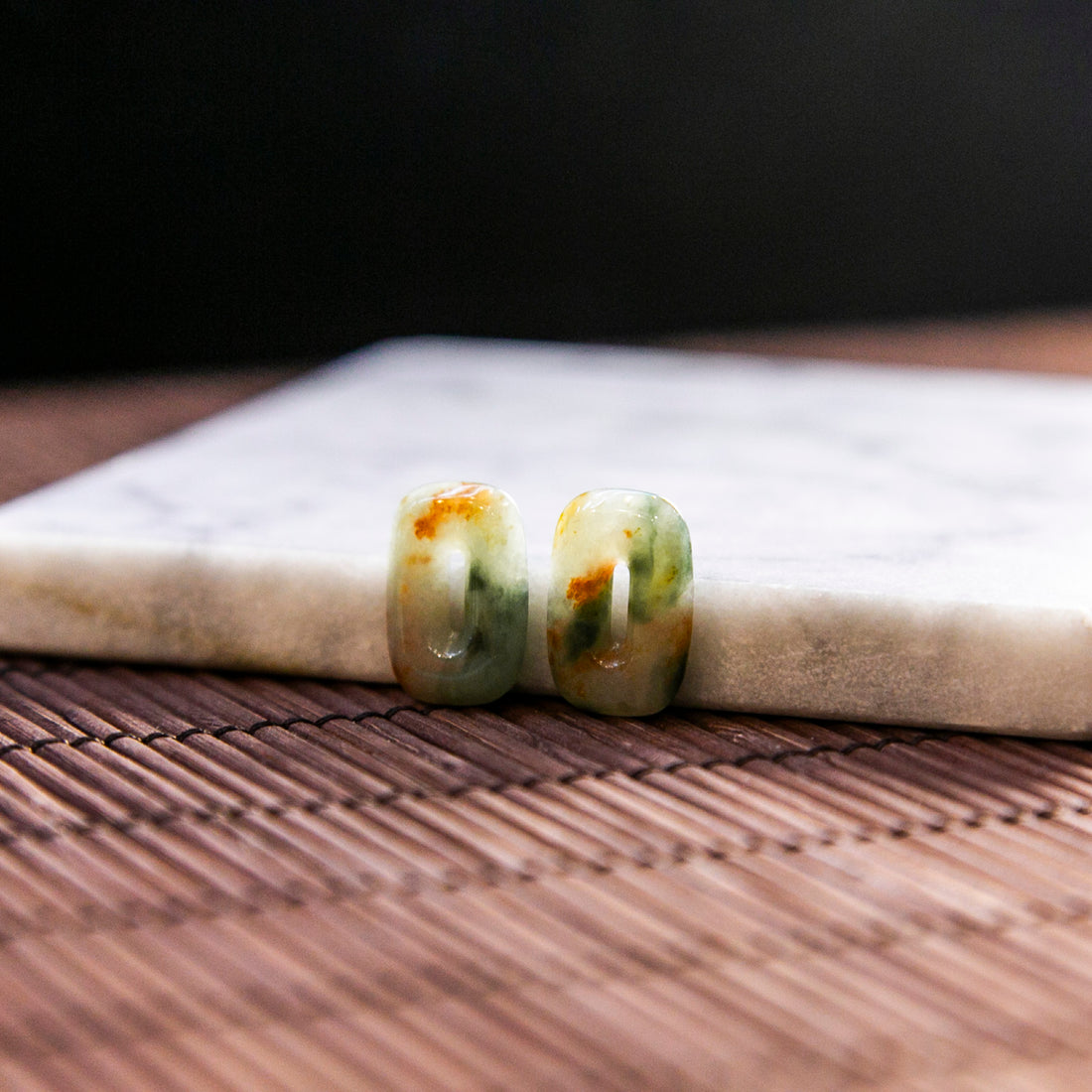 Natural Burmese Jade Tri-Color Carved Jade Pair