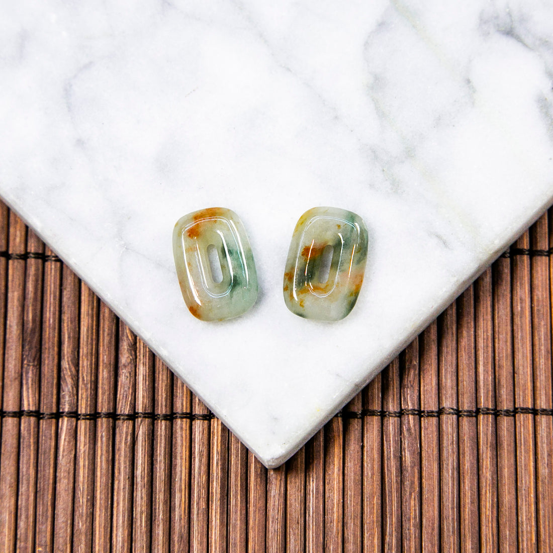 Natural Burmese Jade Tri-Color Carved Jade Pair