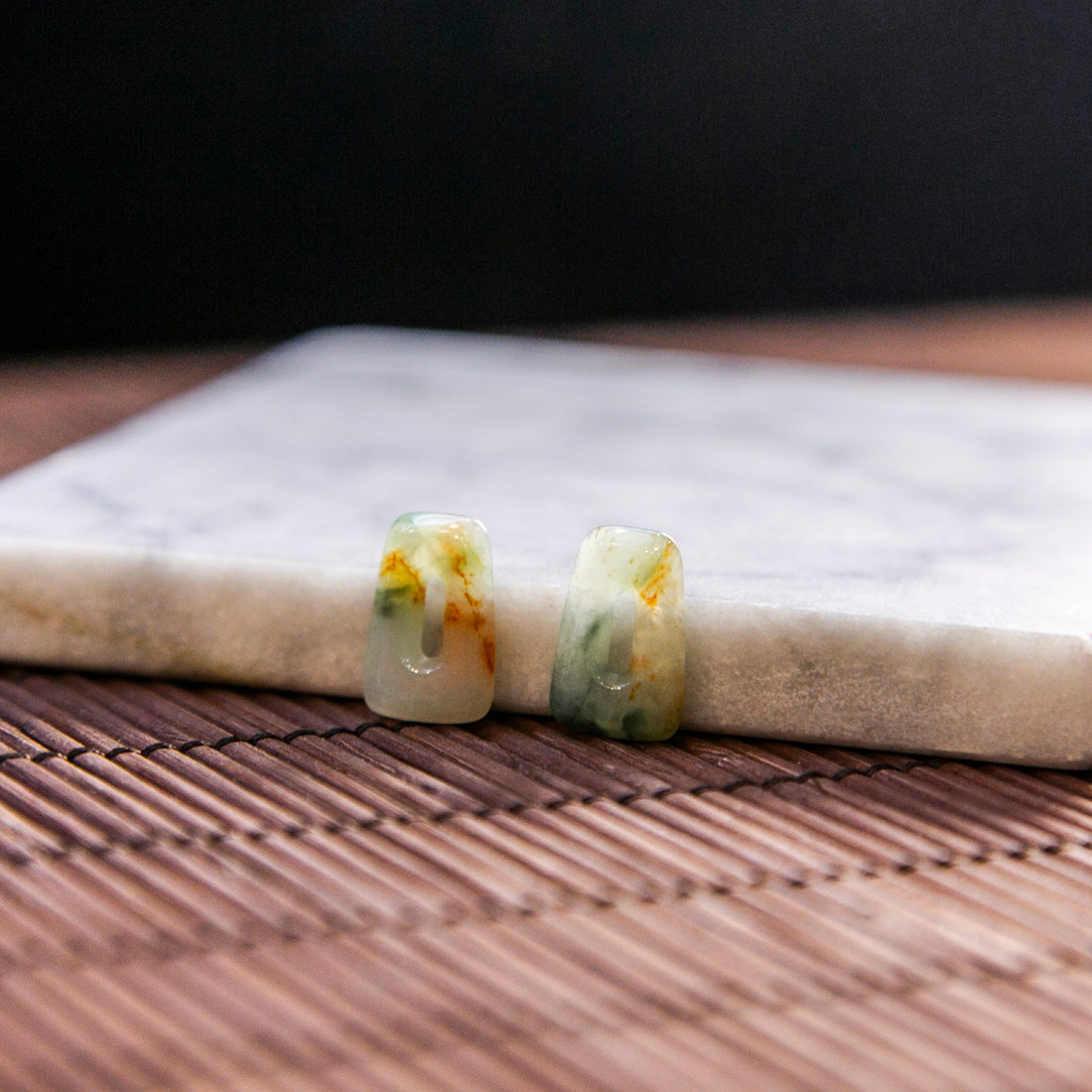 Natural Burmese Jade Tri-Color Carved Jade Pair