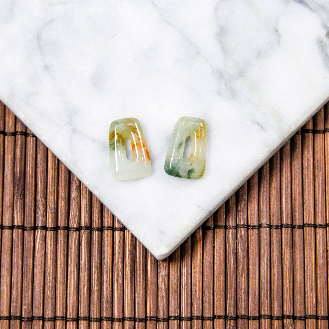 Natural Burmese Jade Tri-Color Carved Jade Pair