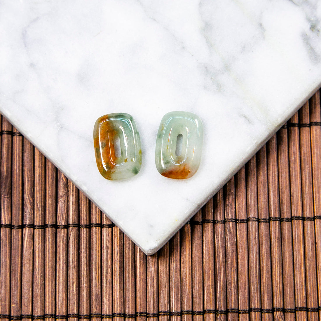 Natural Burmese Jade Tri-Color Carved Jade Pair