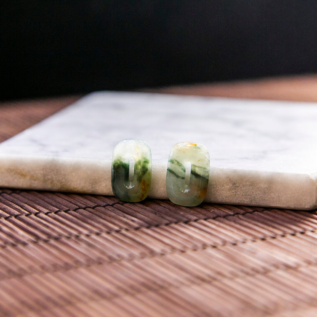 Natural Burmese Jade Tri-Color Carved Jade Pair