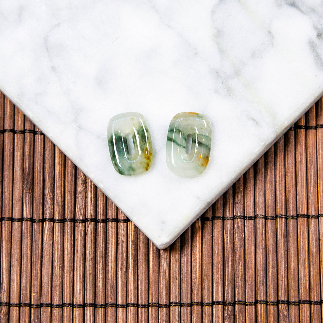Natural Burmese Jade Tri-Color Carved Jade Pair