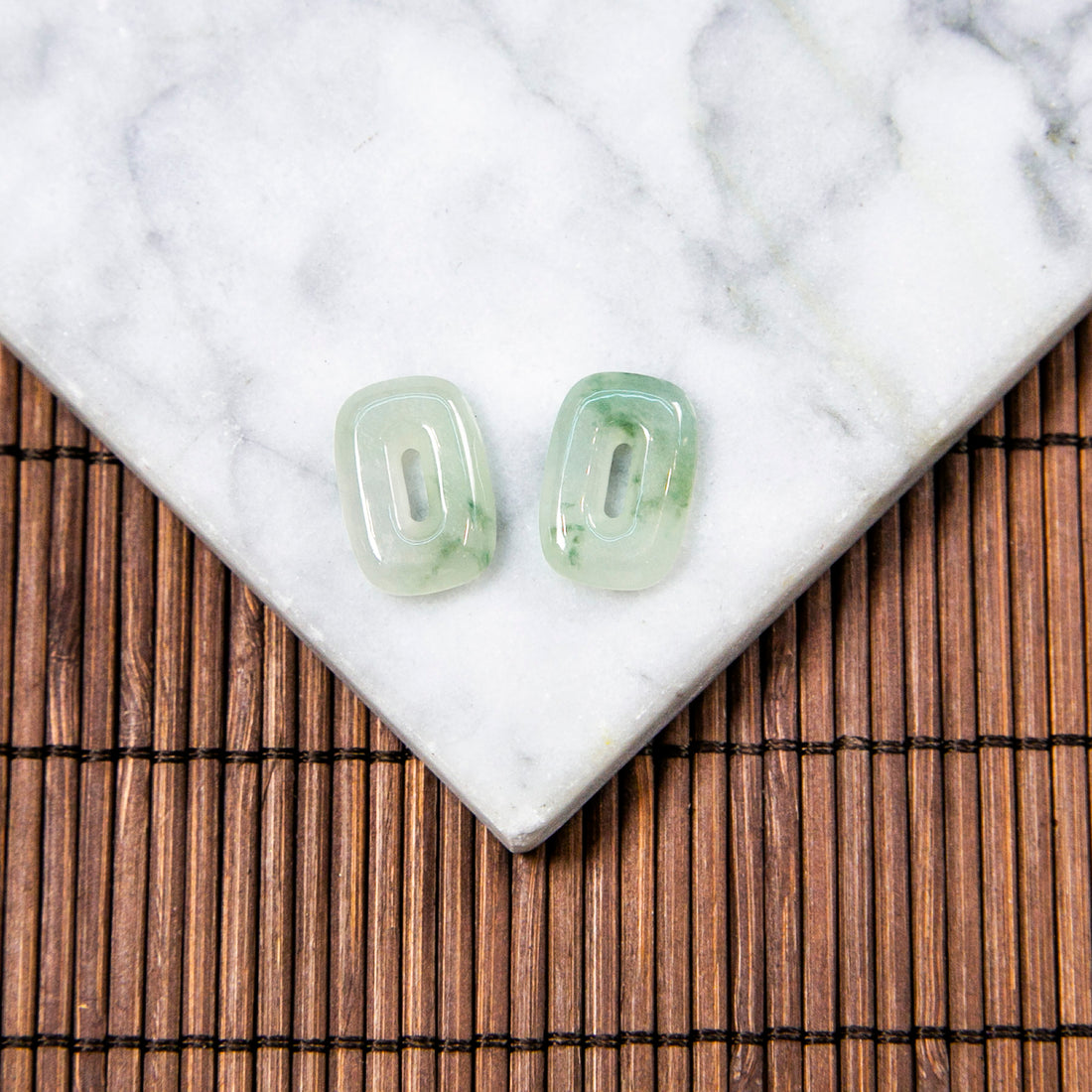 Natural Burmese Jade Icy Light Green Piao Hua Carved Jade Pair