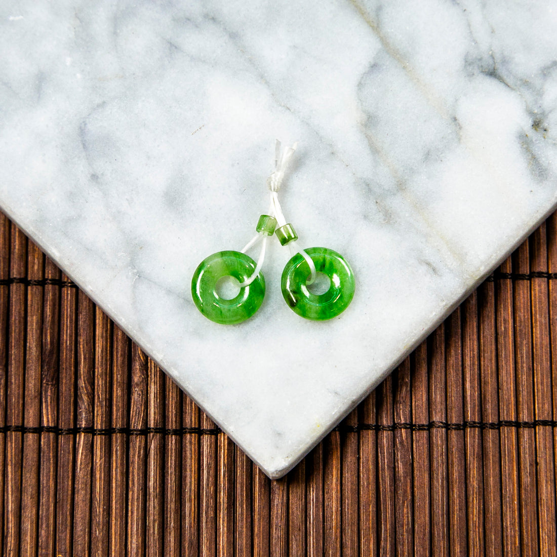 Natural Burmese Jade Bright Green Piao Hua Donut Pair