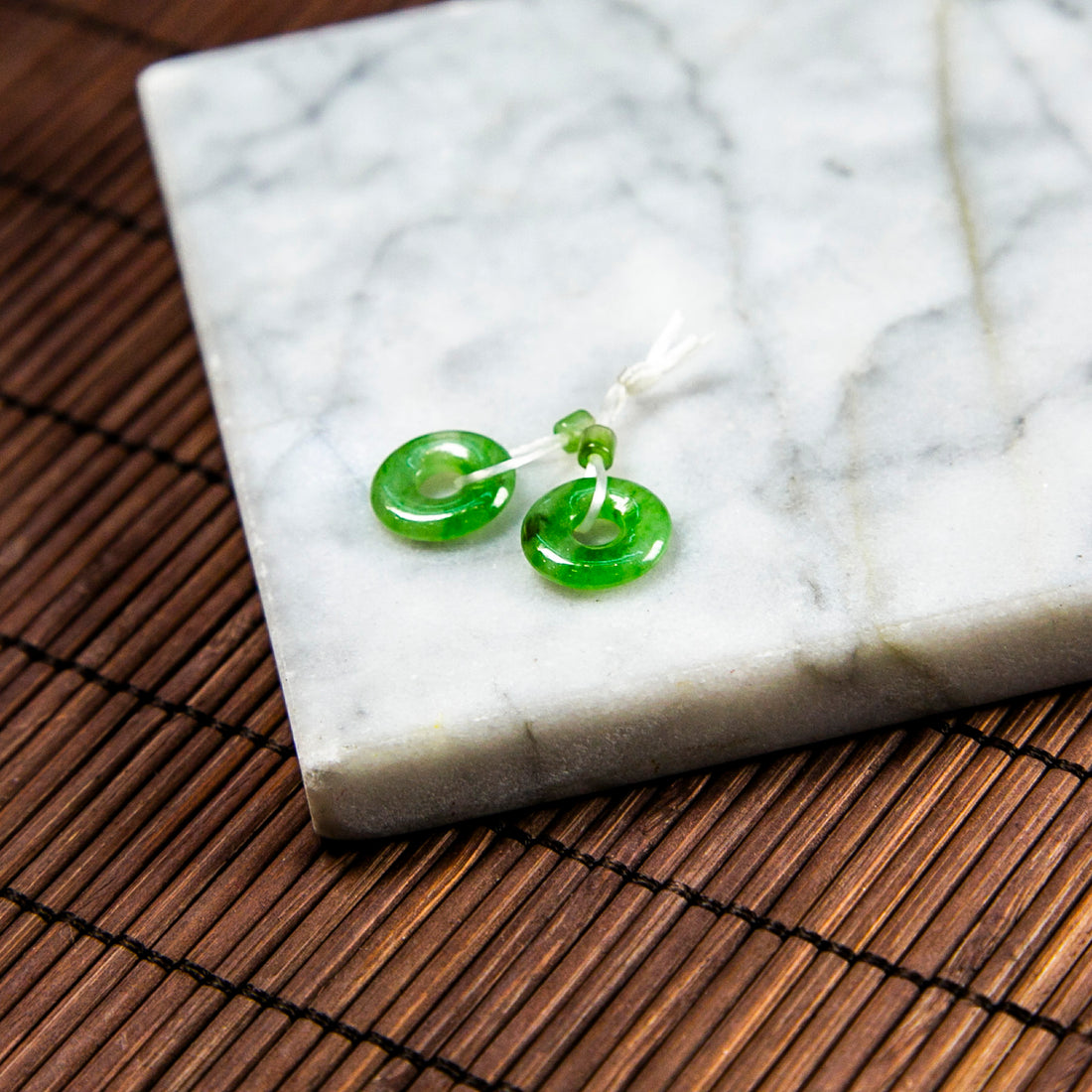 Natural Burmese Jade Bright Green Piao Hua Donut Pair